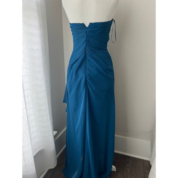 Morilee Madeline Gardner Blue Chiffon Gown Strapless Rouched Side size 8 - Picture 2 of 7